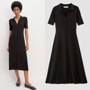 EVERLANE The Viscose Knit Polo Midi Dress In Black Ribbed Classic Size XL
